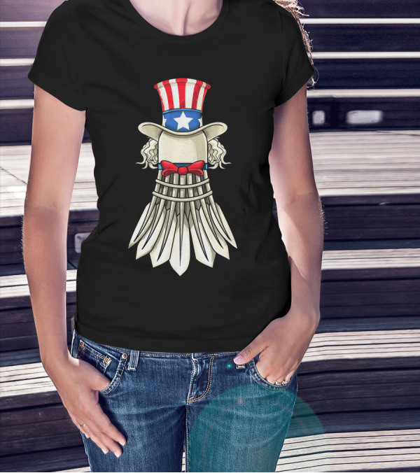 Uncle Sam Badminton Shuttlecock With American Flag Hat T-Shirt