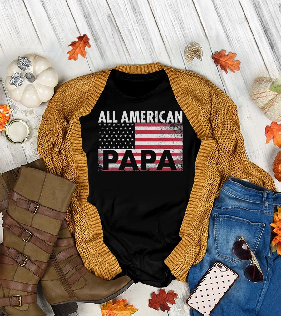 ALL AMERICAN PAPA 4th of July Flag Mens T-Shirt