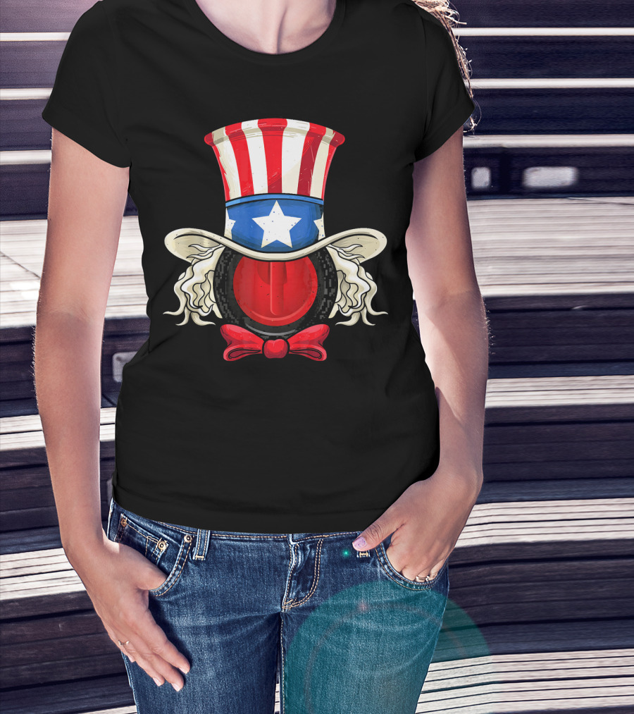 American Flag Curling Stone Uncle Sam Hat Patriotic T-Shirt
