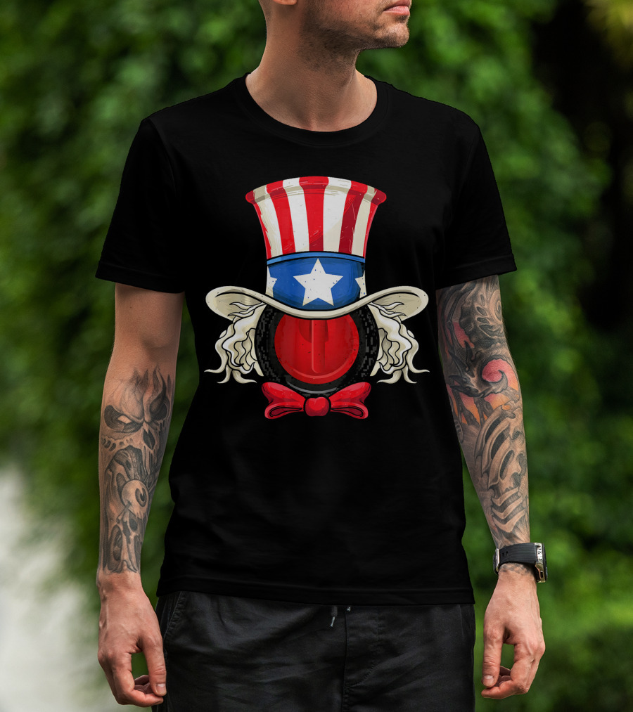 American Flag Curling Stone Uncle Sam Hat Patriotic T-Shirt