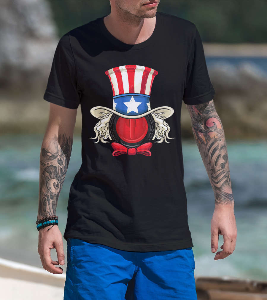 American Flag Curling Stone Uncle Sam Hat Patriotic T-Shirt