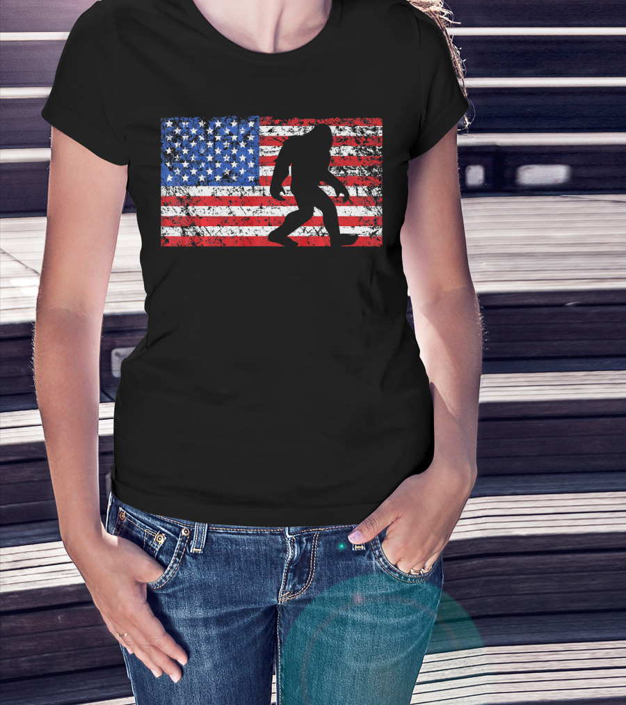 American Flag Bigfoot Silhouette T-Shirt