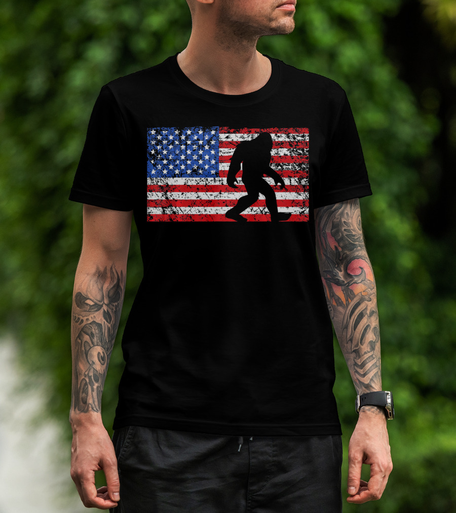 American Flag Bigfoot Silhouette T-Shirt
