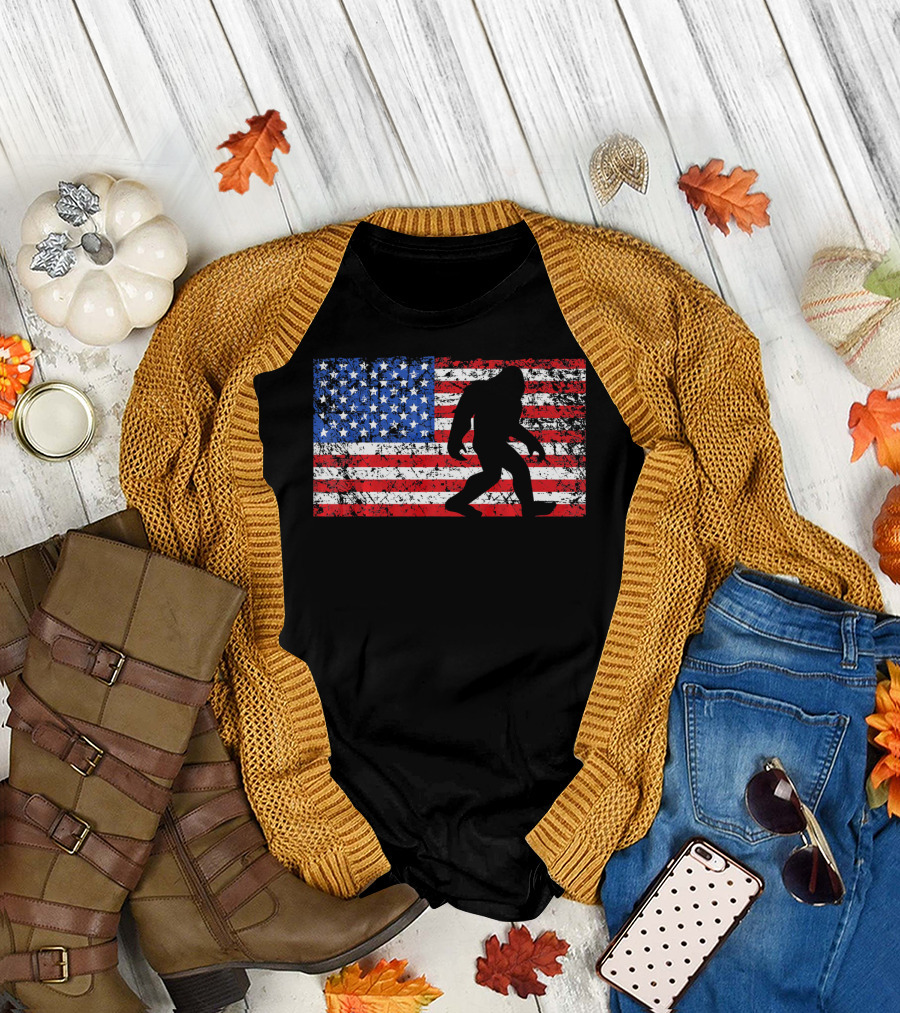 American Flag Bigfoot Silhouette T-Shirt