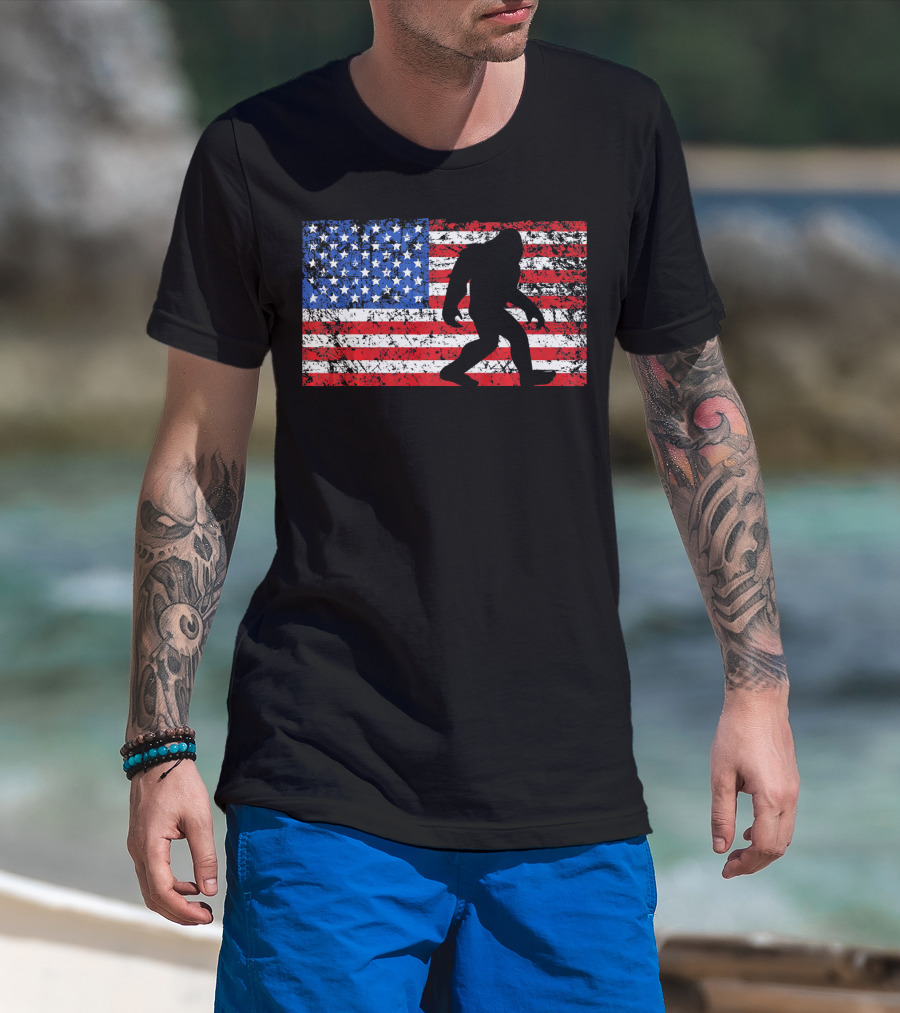 American Flag Bigfoot Silhouette T-Shirt