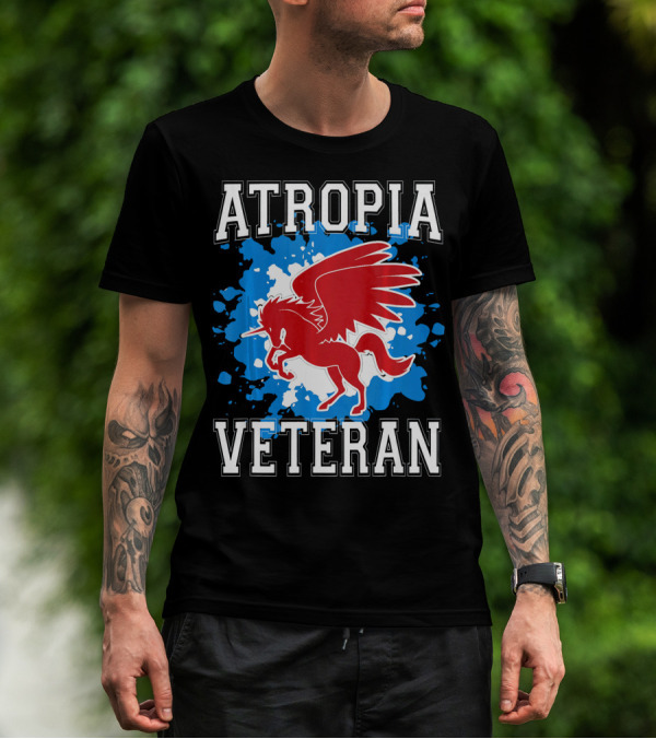 Atropia Veteran Red Winged Unicorn With Blue Splash T-Shirt