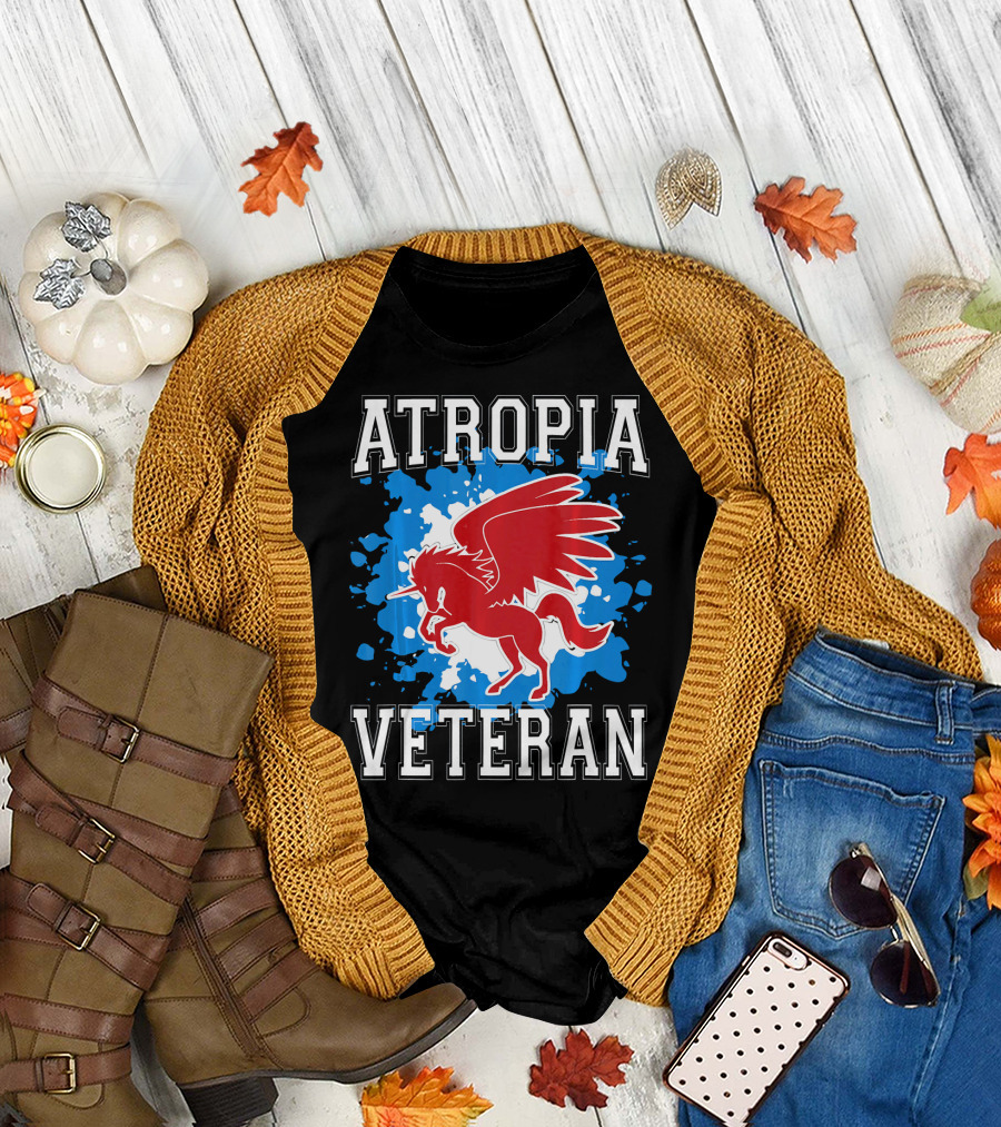 Atropia Veteran Red Winged Unicorn with Blue Splash T-Shirt