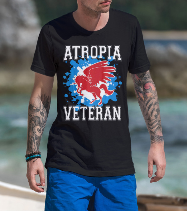 Atropia Veteran Red Winged Unicorn With Blue Splash T-Shirt
