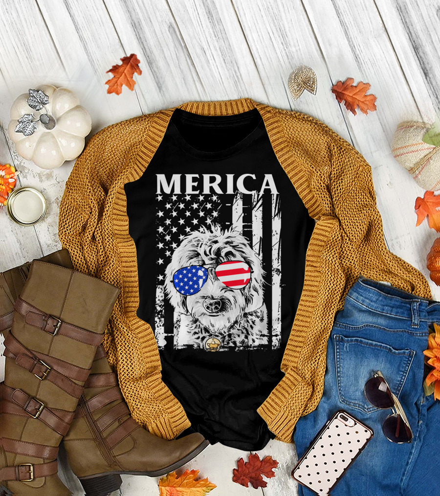 MERICA Goldendoodle USA Flag 4th of July Sunglasses T-Shirt