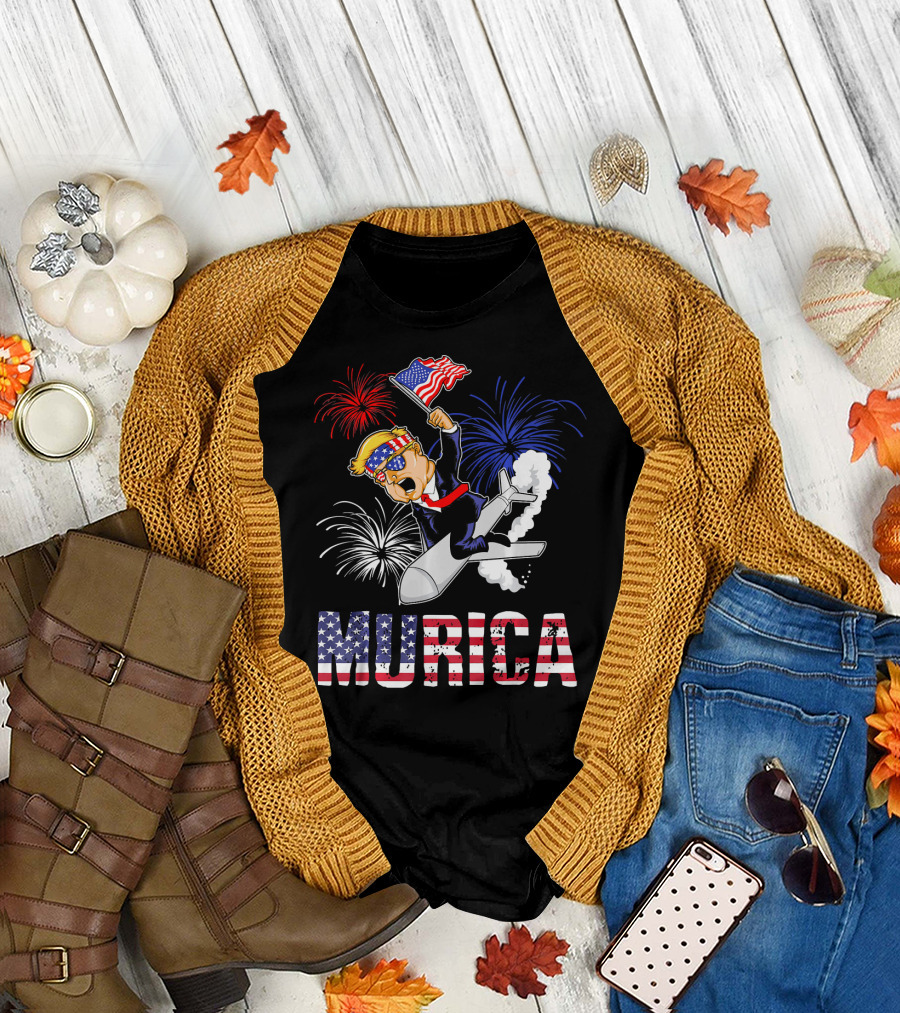 Murica 4th of July President Donal Funny Fireworks America Flag Rocket T-Shirt