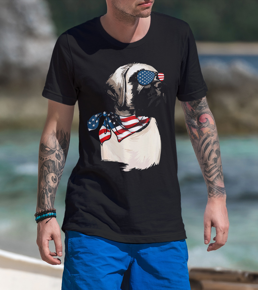 American Flag English Mastiff With Patriotic Stars And Stripes Sunglasses And Scarf T-Shirt