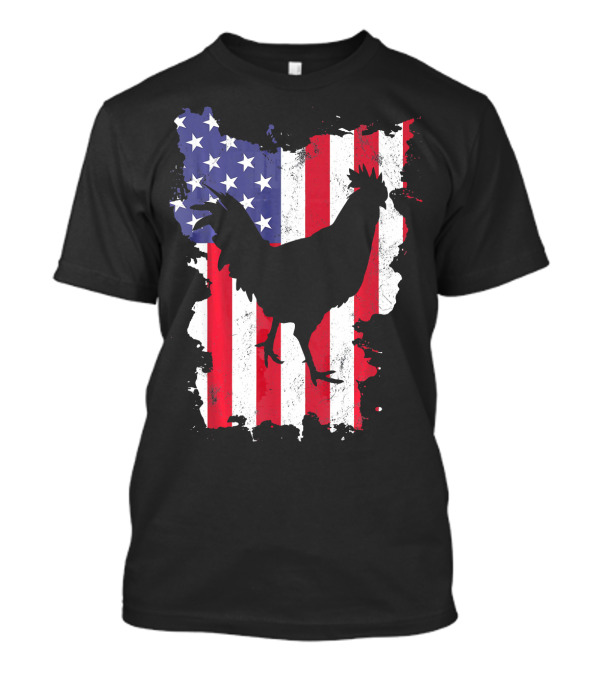 Rooster Patriotic Chicken American Flag Silhouette 4th Of July US T-Shirt