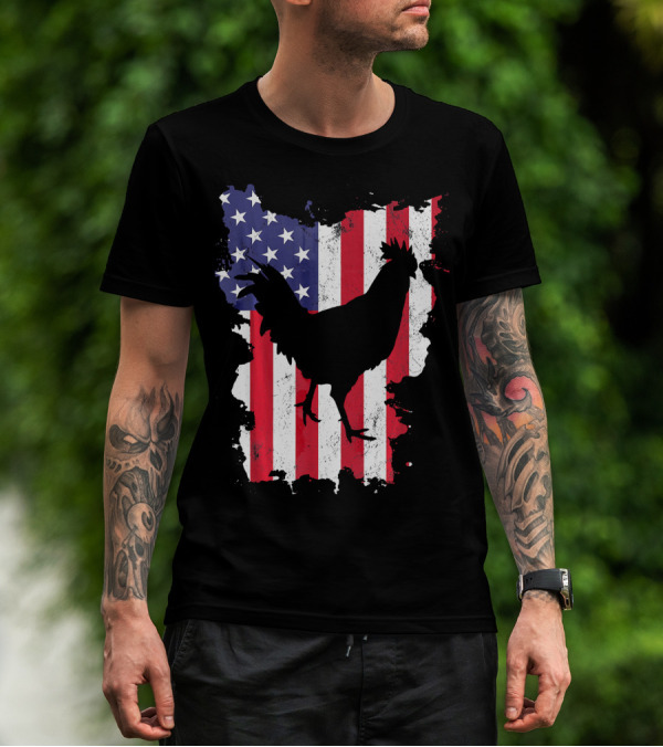 Rooster Patriotic Chicken American Flag Silhouette 4th Of July US T-Shirt