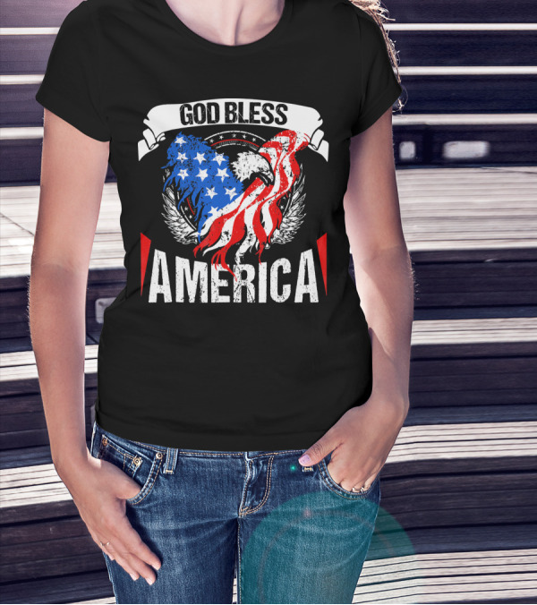 God Bless America Eagle Patriotic Stars And Stripes Wings T-Shirt