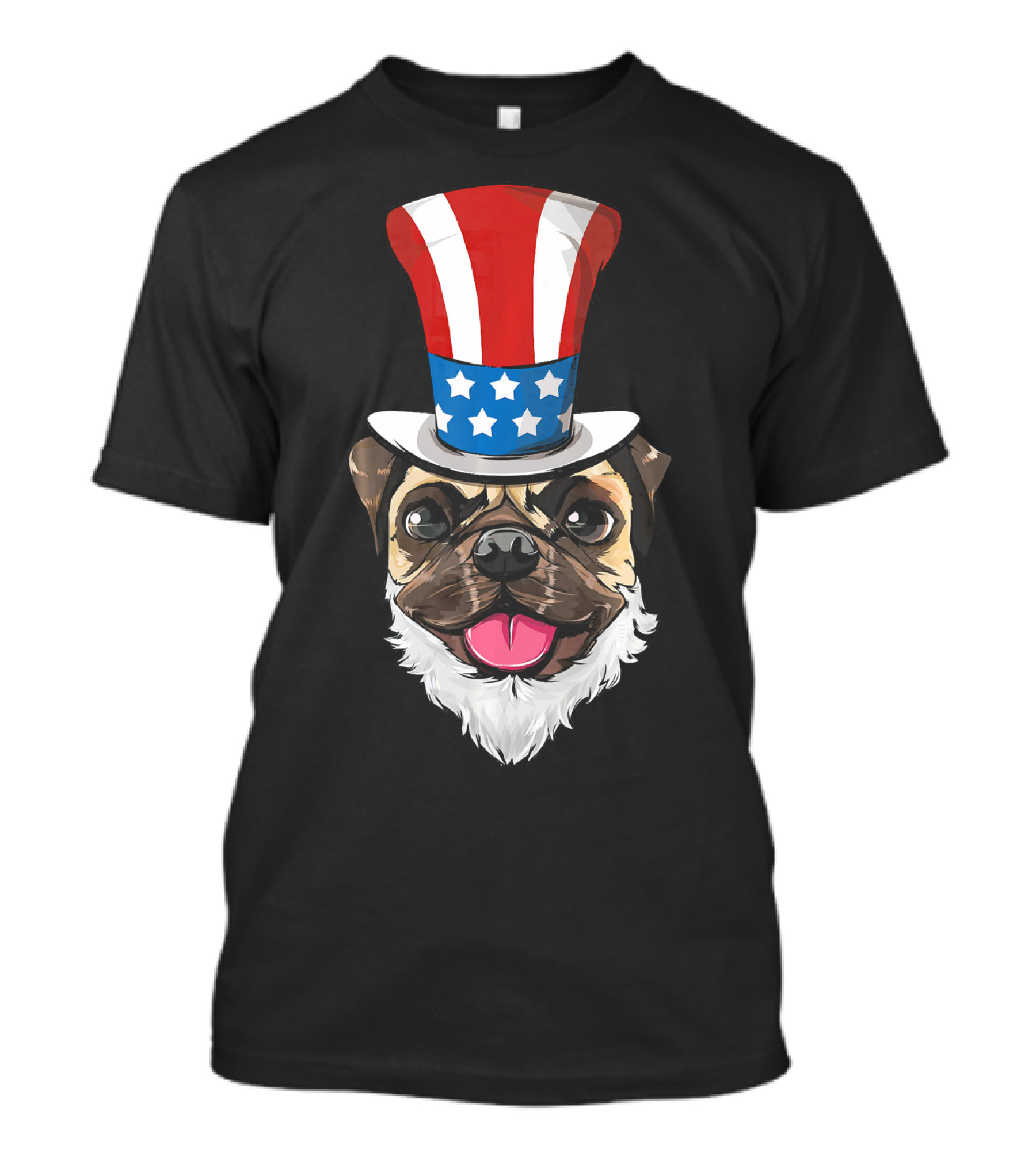 Pug Dog Wearing Uncle Sam Hat And Lincoln Beard T-Shirt