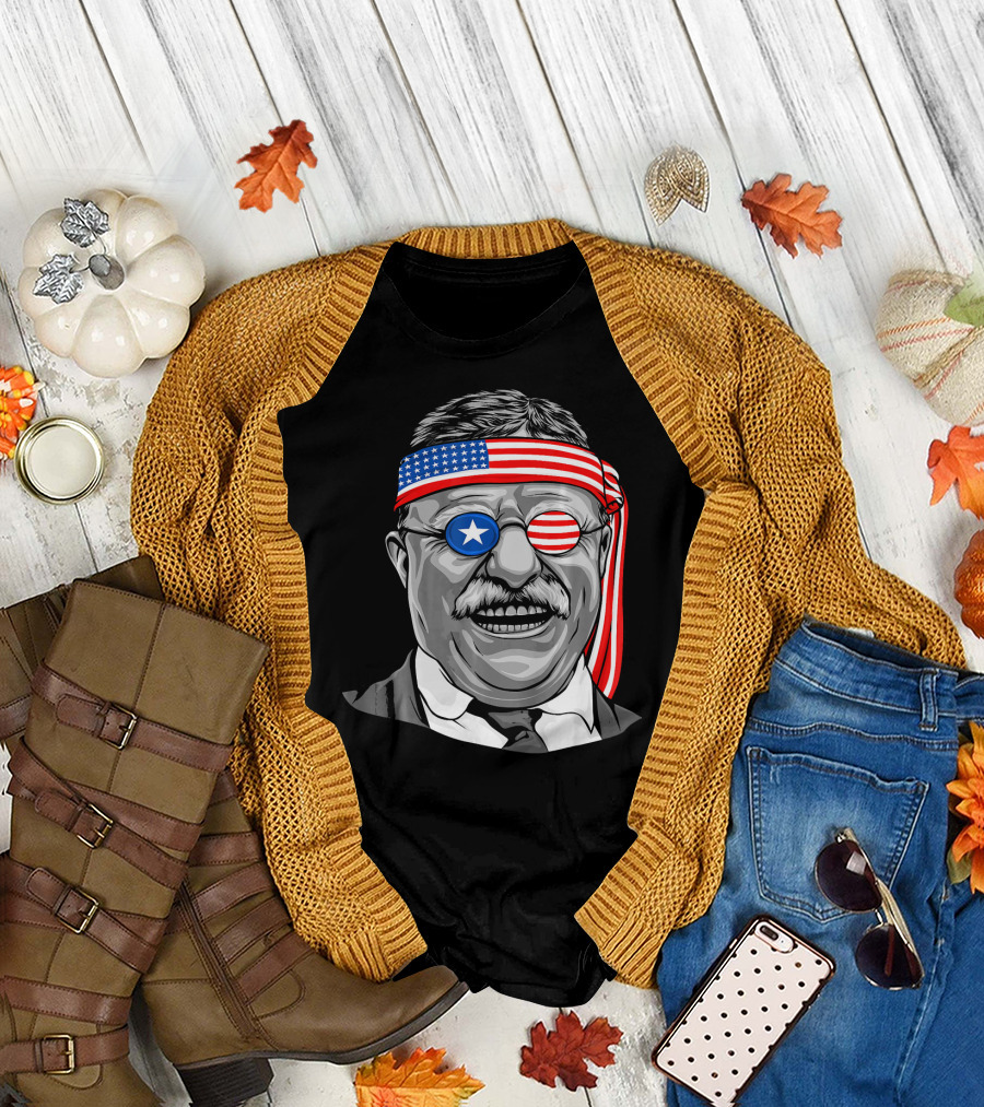 Theodore Roosevelt Patriotic Headband and Glasses USA Flag Theme President T-Shirt
