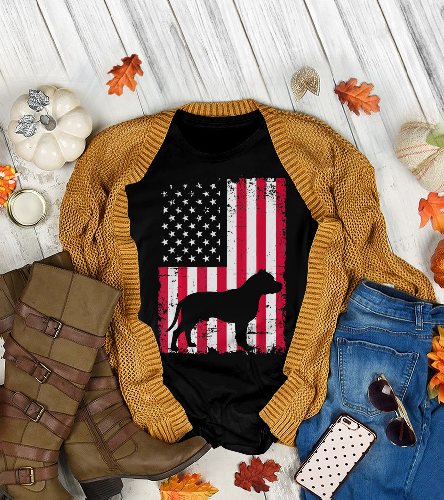 4th of July Merica Patriotic USA Flag with Dog T-Shirt