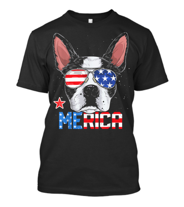 Boston Terrier Merica American Flag Sunglasses 4th Of July T-Shirt