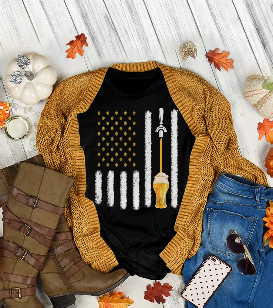 USA Flag Hops Pattern Craft Beer Tap Pouring T-Shirt