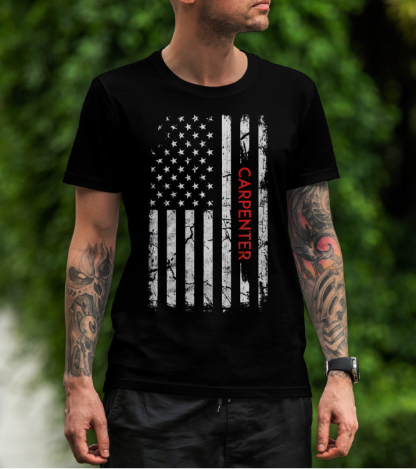 Carpenter American Flag Distressed Patriotic T-Shirt