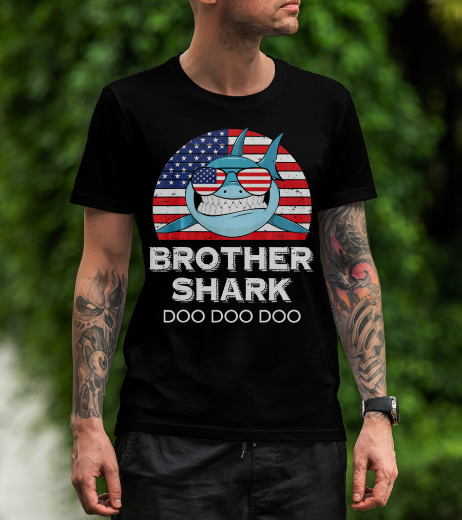 Brother Shark Doo Doo Doo American Flag Sunglasses T-Shirt