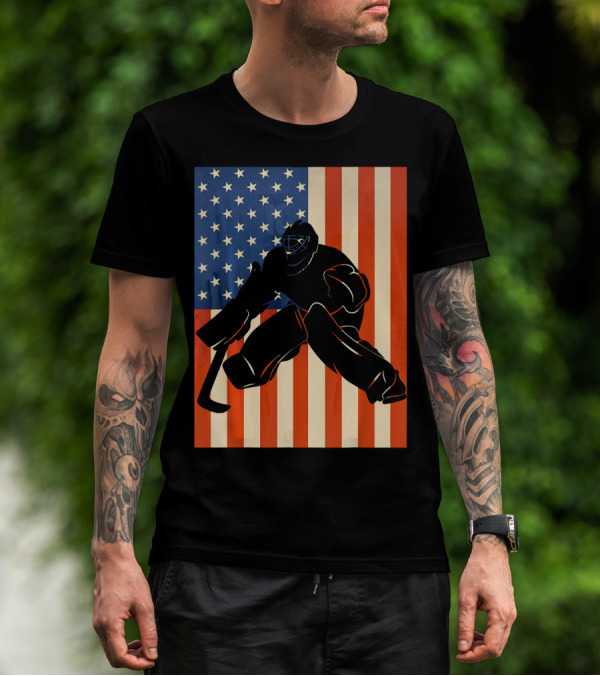 Hockey Goalie American Flag USA T-Shirt