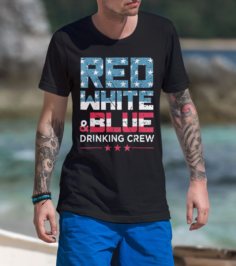 RED WHITE And BLUE DRINKING CREW T-Shirt