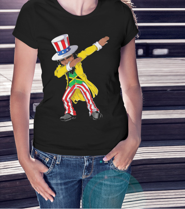 Uncle Sam Dabbing With Jamaican Flag And Red White Blue Hat In Yellow Coat T-Shirt