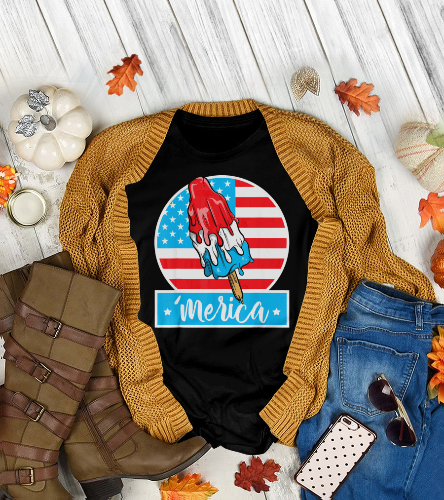 4th of July Merica Popsicle American Flag T-Shirt