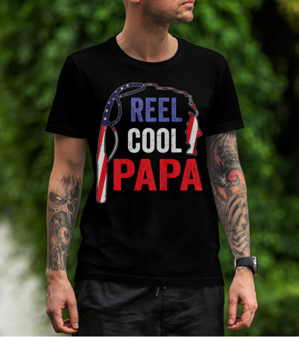 Reel Cool Papa Fishing USA Flag T-Shirt