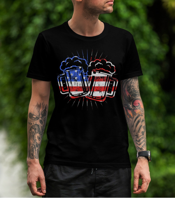 Cheers Beer American Flag Drinks T-Shirt