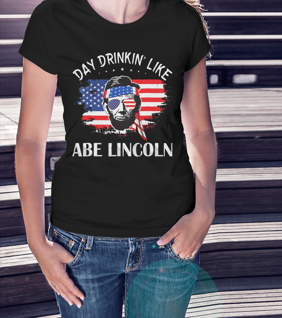 Day Drinkin' Like Abe Lincoln American Flag Bandana Sunglasses Patriotic Party T-Shirt