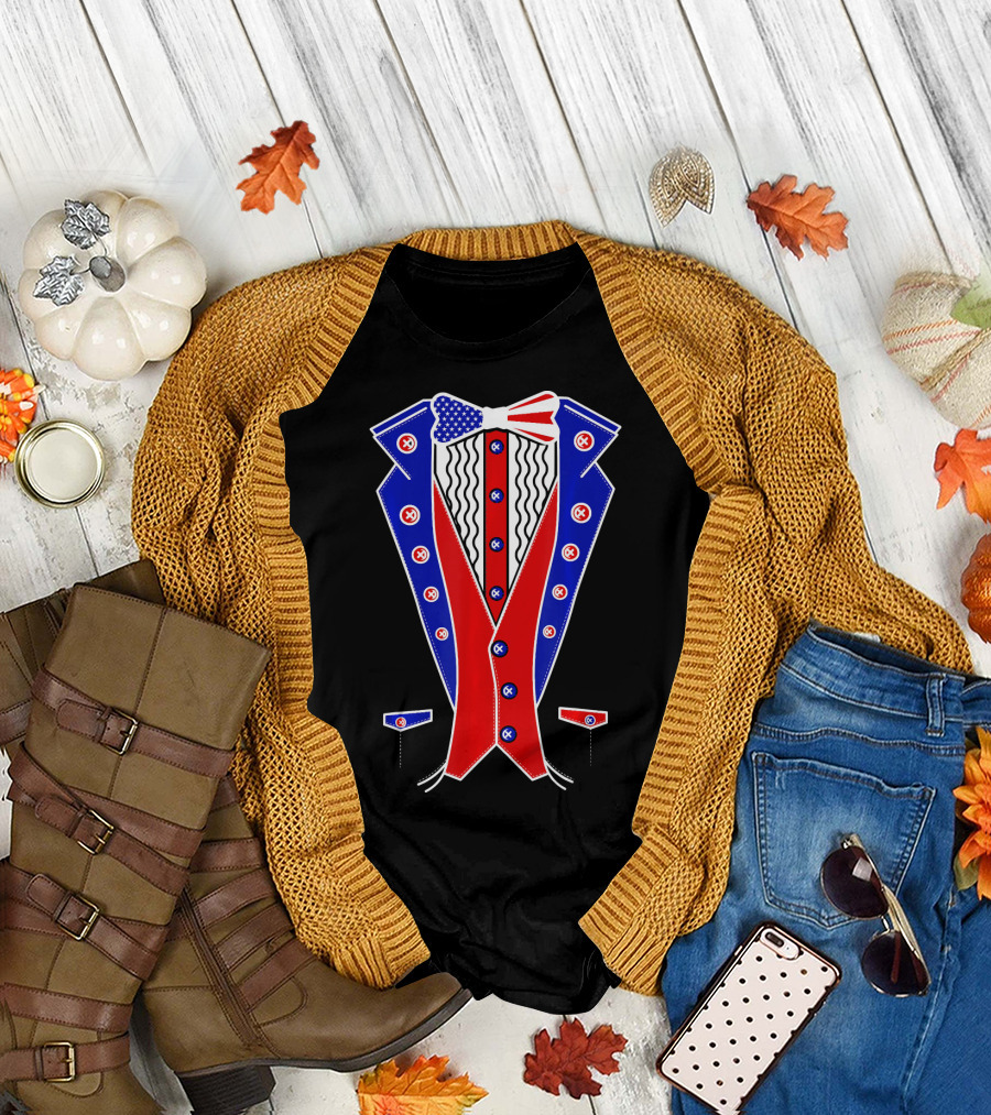 4th of July US Flag Tuxedo Tux Vest Patriotic Costume T-Shirt