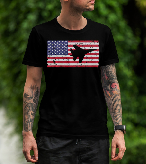 American Flag Jet Silhouette Patriotic Airplane T-Shirt