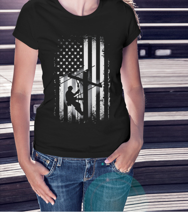 Lineman American Flag USA Patriot Power Worker T-Shirt