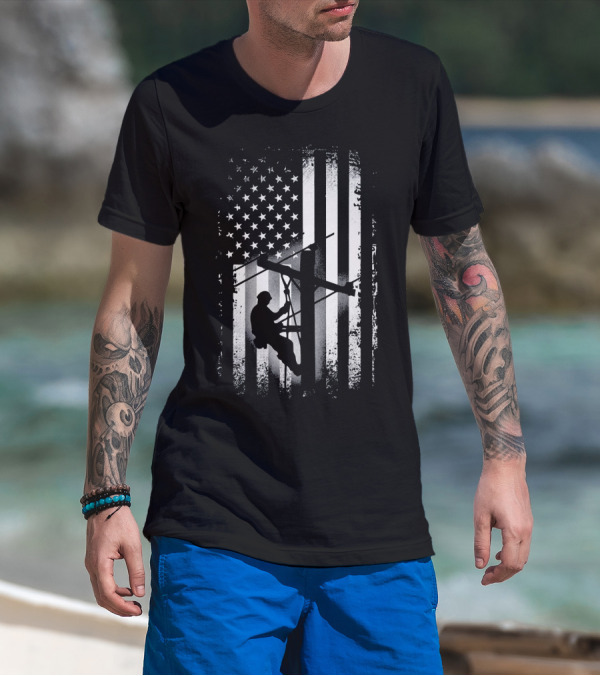 Lineman American Flag USA Patriot Power Worker T-Shirt