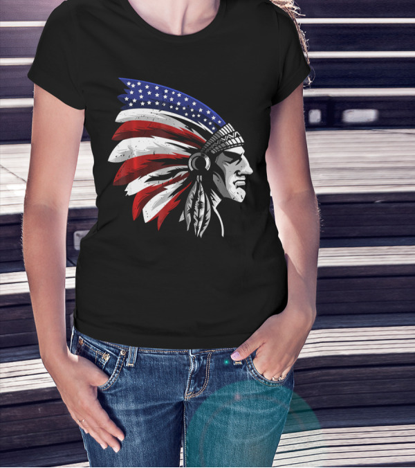 Native American Indian Chief Patriotic Headdress T-Shirt