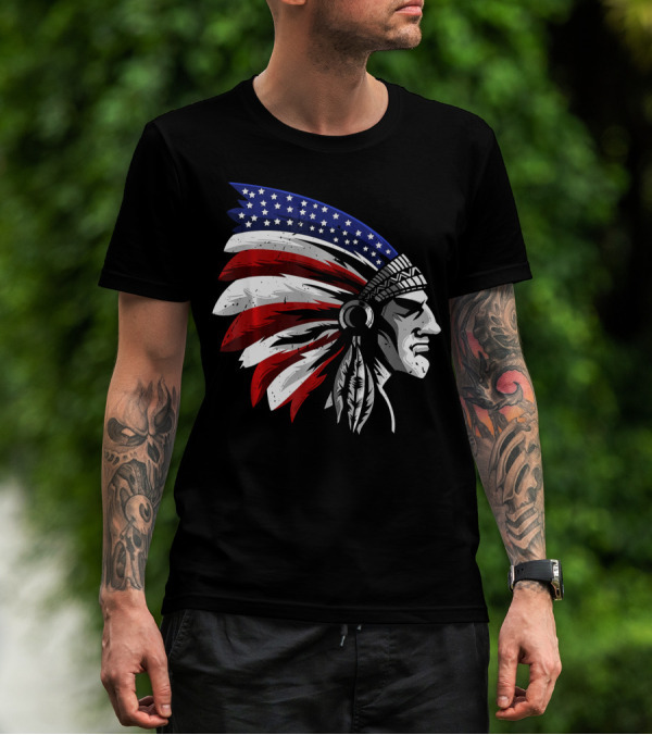 Native American Indian Chief Patriotic Headdress T-Shirt