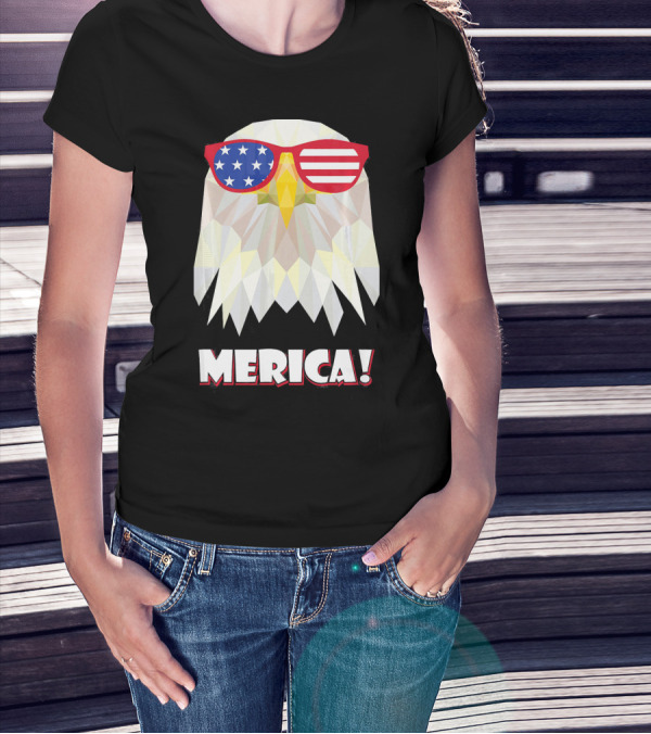 Merica Eagle With American Flag Sunglasses T-Shirt