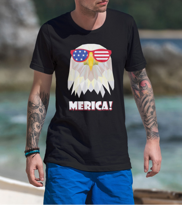 Merica Eagle With American Flag Sunglasses T-Shirt