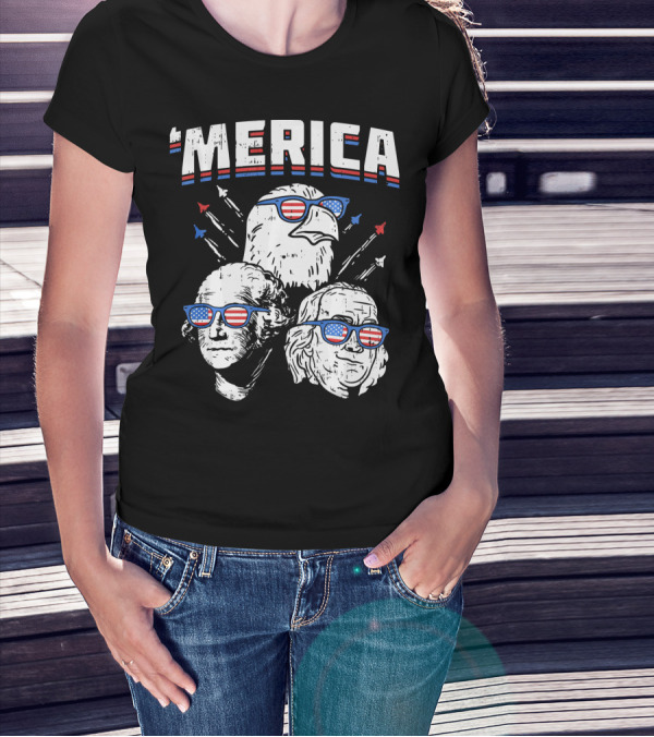 'Merica Washington Franklin Eagle Sunglasses USA T-Shirt