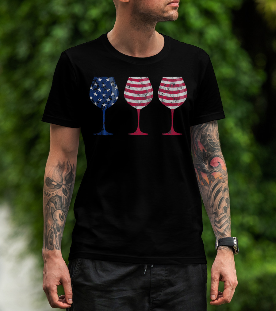 American Flag Wine Glass Trio T-Shirt