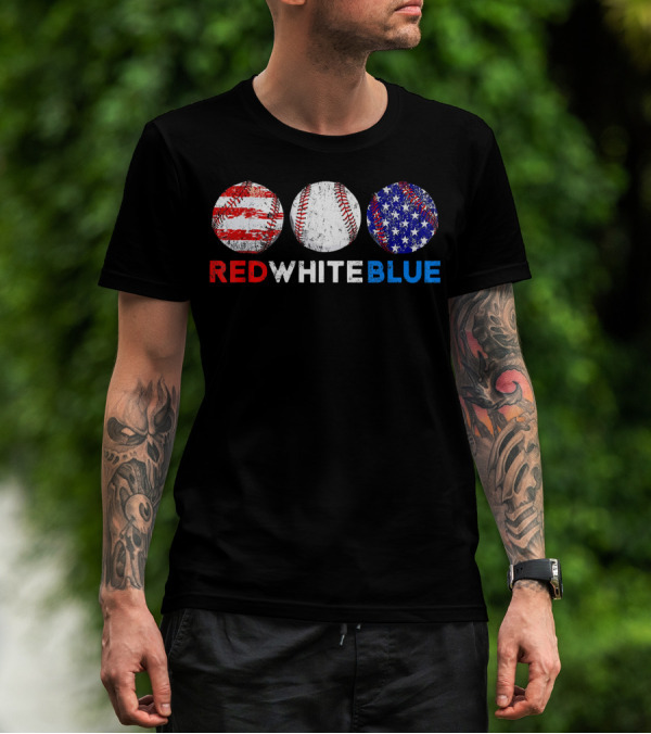 Red White Blue Baseball American Flag T-Shirt