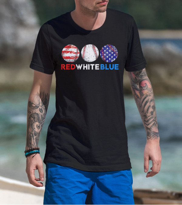 Red White Blue Baseball American Flag T-Shirt