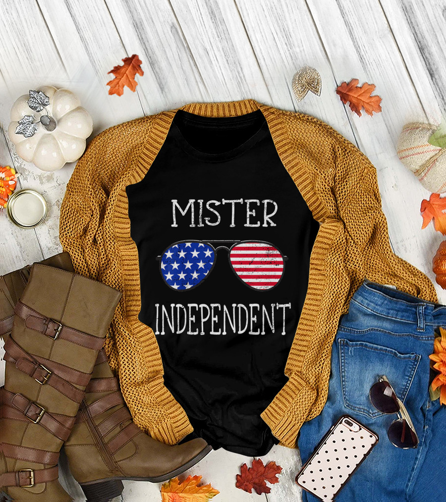 Mister Independent 4th of July American Flag Sunglasses Kids T-Shirt