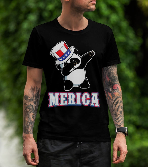 Merica Dabbing Panda In American Flag Top Hat T-Shirt