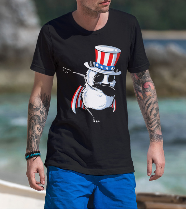 Uncle Sam Panda Dab Dance In Patriotic Hat And Cape T-Shirt