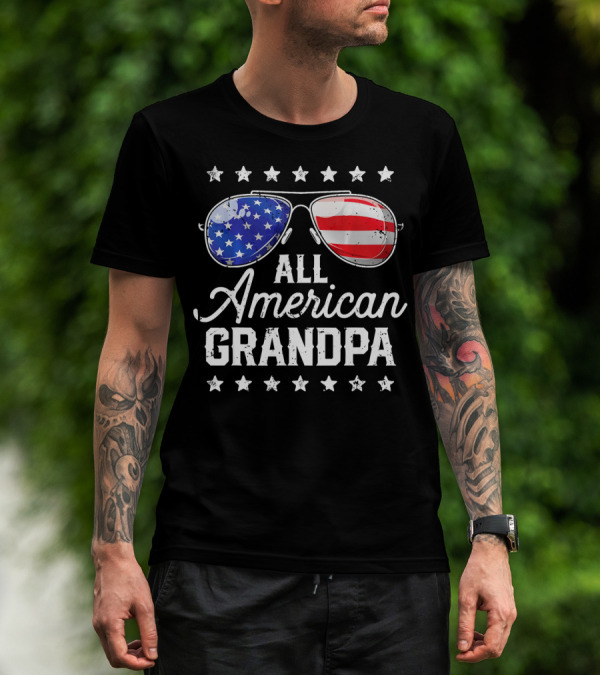 All American Grandpa Stars And Stripes Sunglasses Patriotic T-Shirt