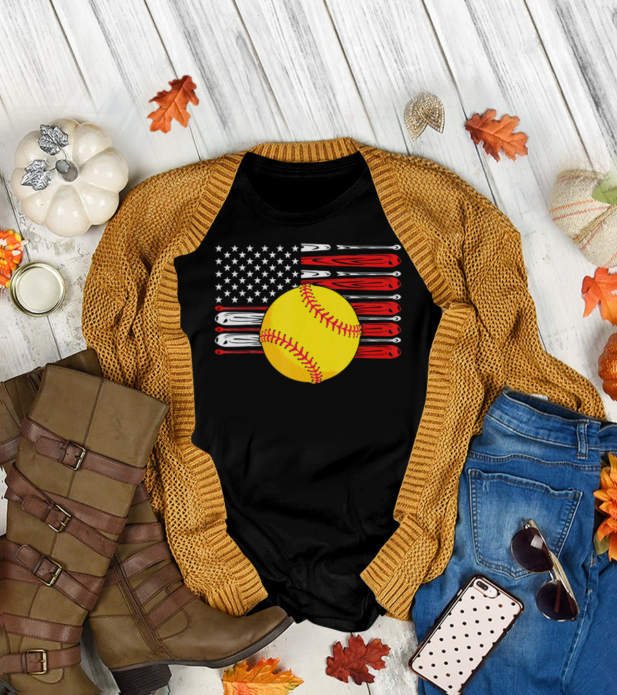 Vintage Softball American Flag T-Shirt