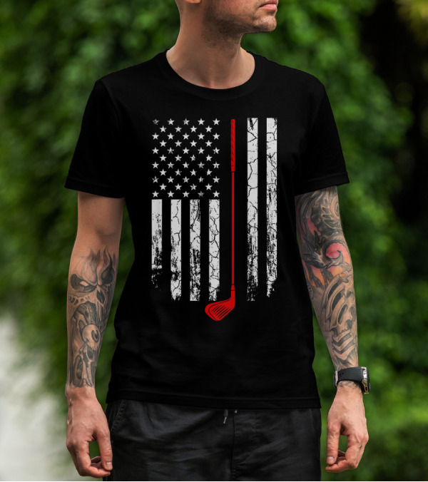 Vintage Retro Golf Club American Flag Patriot T-Shirt